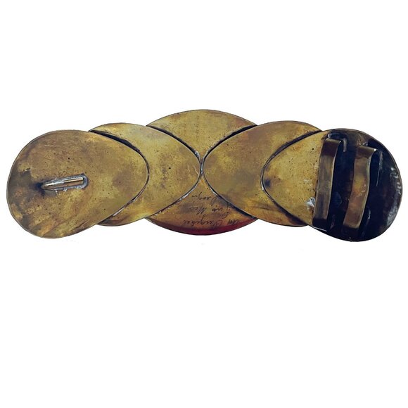 Russ Mai Design Belt Buckle Tribal Hammered Silver Etched Brass Metal Vintage - Picture 4 of 6